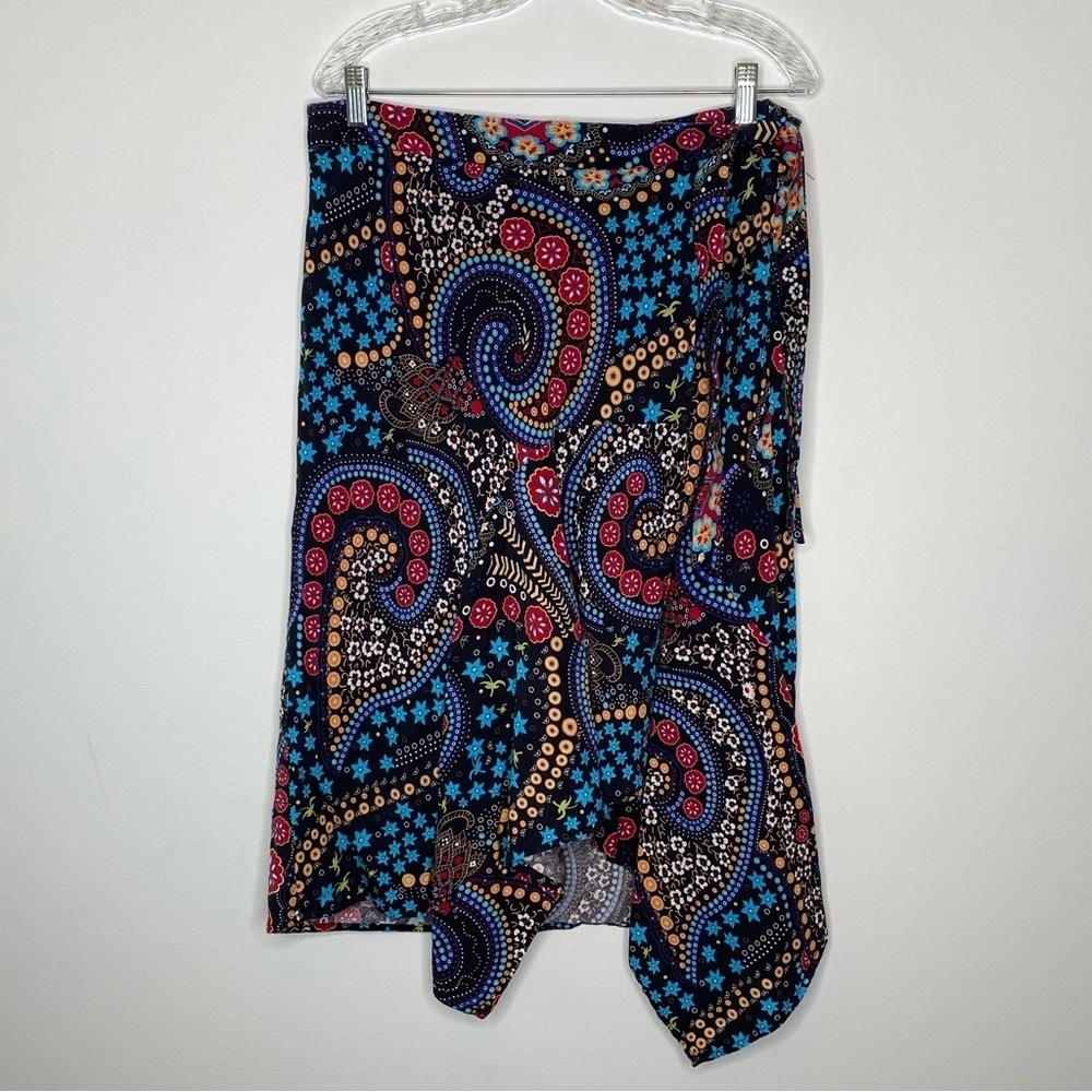 Context Exclusively at Lord & Taylor Floral Paisley Faux Wrap Linen Blend Skirt